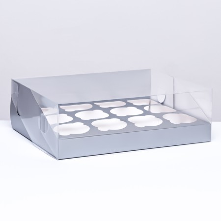 Confectionery folding box for 12 cupcakes 31x 23.5 x 10, silver