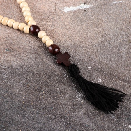 Wooden rosary, with a cross, 27 cm, light-4