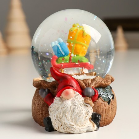 Souvenir Polystone Water Ball "Dwarf with a bag and a sleigh with gifts" 7x8x9 cm-5