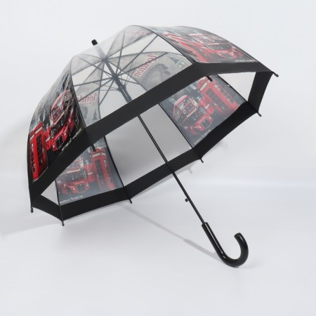 Umbrella - a semiautomatic “city” cane, 8 knitting needles, r = 39 cm, transparent/black color-2