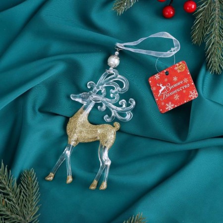 Christmas tree decoration "Deer with patterned horns shine" 9x16 cm, mix, transparent gold-2
