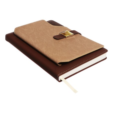 Organizer on the rings of A6+, 80 sheets, leatherette, with a stream, a line, with a handle, in a gift box, brown-3