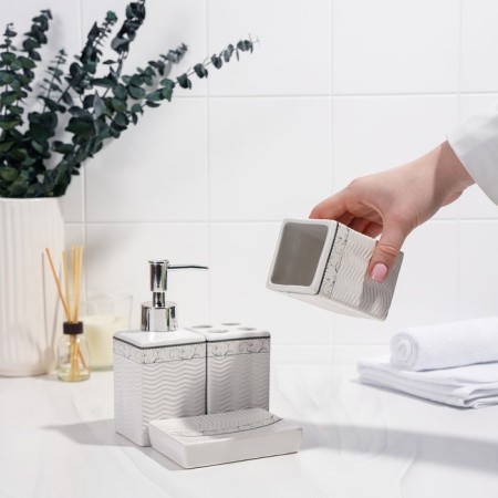 A set of accessories for the bathroom "Curls", 4 items (soap dish, soap dispenser, 2 glasses), white color-5