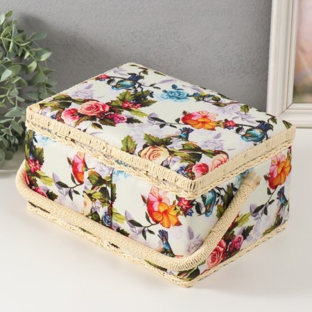 Casket for needlework "Birds in the Pink Garden" 19x26x14.5 cm-4