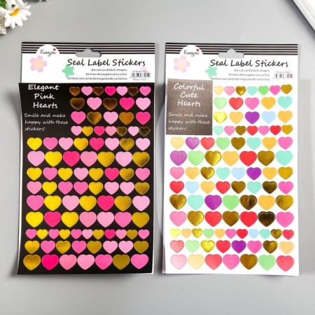 Plastic sticker "Hearts with gold" mix 26.5x15 cm