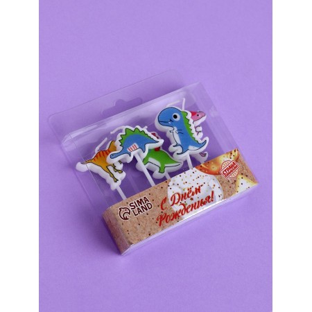 Candles for the Cake "Dinosaurics", 5 pcs, multi -colored-2