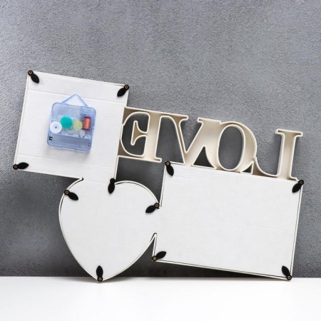 Photo frame with clock "Love" 2 photos, white-2