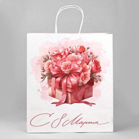 Package Gift craft "From March 8", flowers, 32 x 28 x 15 cm-2