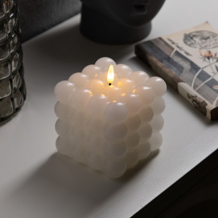 LED candle “White Cube”, 10 × 11.5 × 10 cm, wax, plastic, batteries AAAX3 (not in the kit), glow warm white