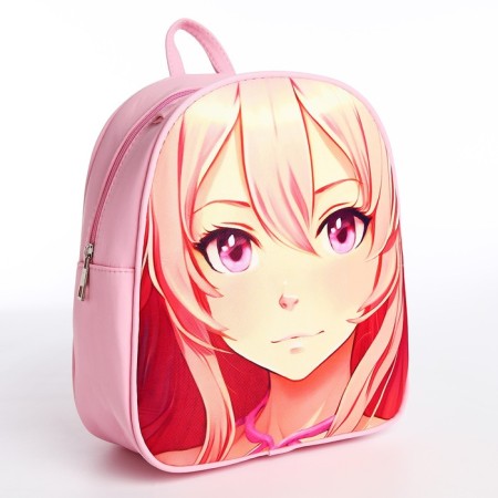 School textile backpack with ears on the hairpins "Anime", 27x23 cm, pink color-10