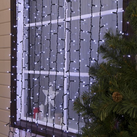 Garland "Curtain" 2 x 6 m, IP65, UMS, dark rubber thread, 1440 LED, white glow, 220 V