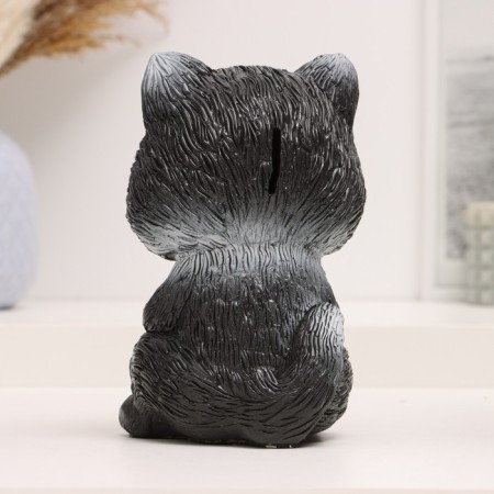 Piggy bank "Cat with flower" black, 18 cm-2