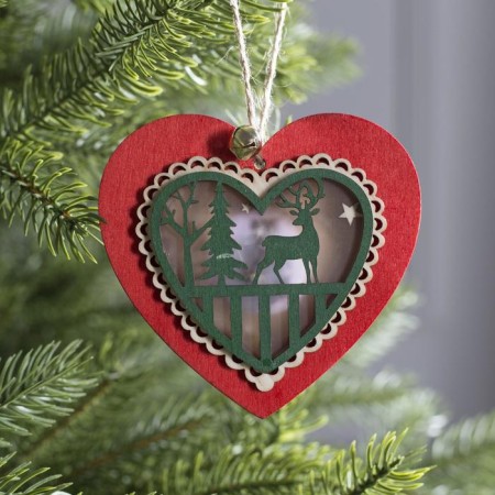 Christmas tree toy "Red Heart with a deer", from batteries, a glow of warm white-1