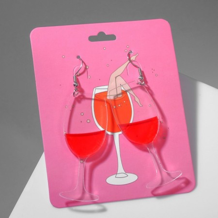 Acryl Earrings "Wine" glasses, red color-2