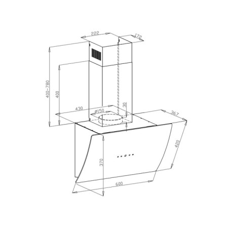 Lex Plaza 600 White, inclined, 1100 m3/h, 3 speeds, 60 cm, white-1