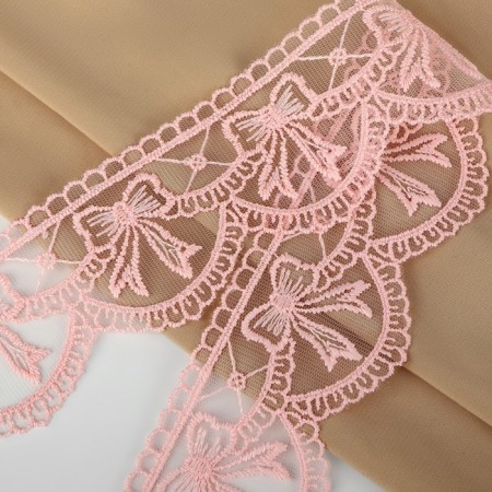 Lace on a grid, 55 mm × 11 ± 1 m, pale pink color-1