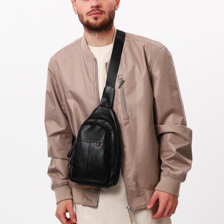 Male sling bag, artificial leather, black color-5