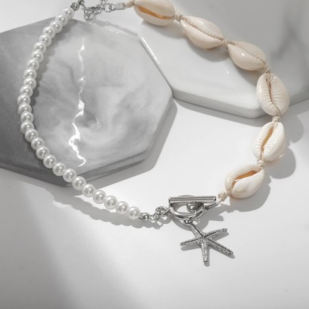 Choker "Sea Star", white color in silver, 42cm