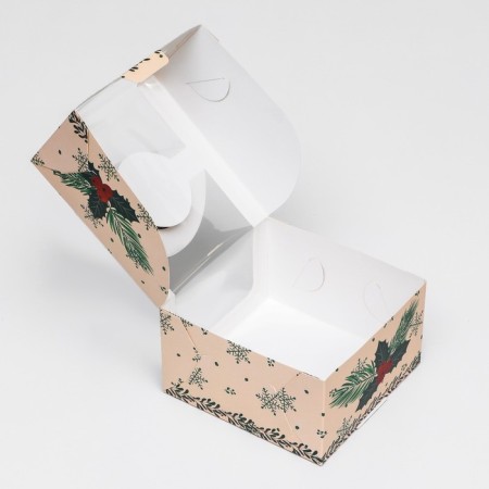 Bearbox under the Bento-Port with the Window "New Year with cones", 14 x 14 x 8 cm, New Year-4