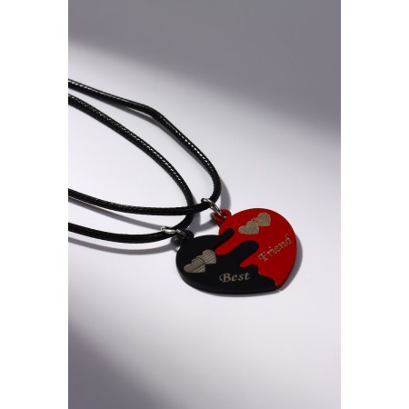 Kulons on the lace "Uenubles" Love, two halves, black-red color, 42 cm-2