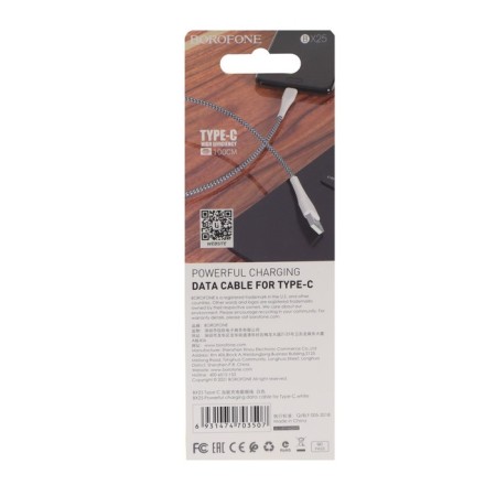 Cable Borofone BX25, Type -C - USB, 3 A, 1 m, nylon braid, white-4