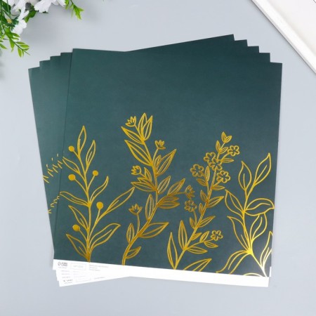Scrapbooking paper gold "Plant" density 180 g 30.5x32 cm-1