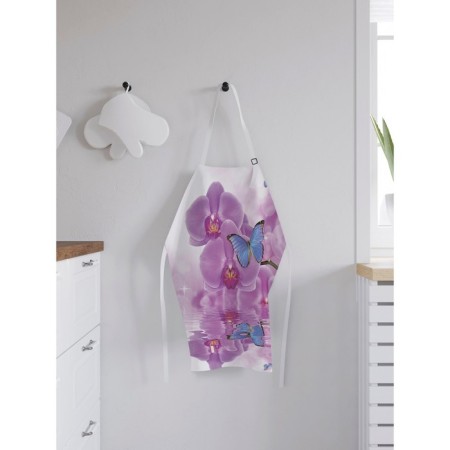 Apron of a kitchen with a “butterfly on an orchid” photo print, adjustable, size OS-1