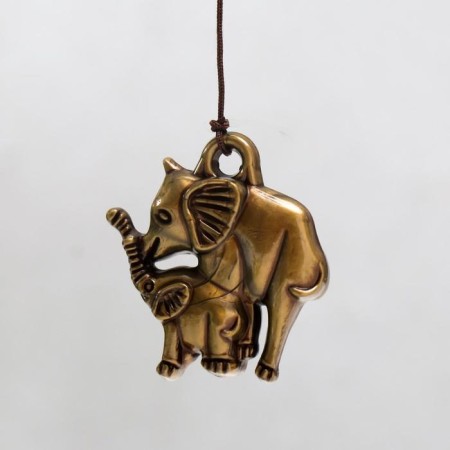 Wind Music Metal "Coin with elephants" 3 bells 1 figure 38 cm mix-4
