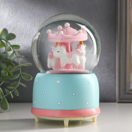 Souvenir Polystone Water Ball Music "Carousel with Unicorns" is spinning a mix 15x10x10 cm-4