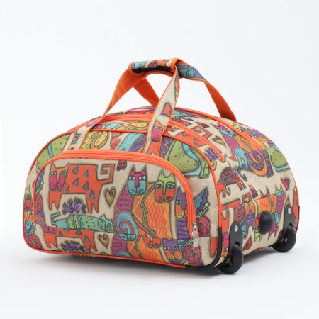 Road bag on wheels, lightning department, outer pocket, orange/multi -colored