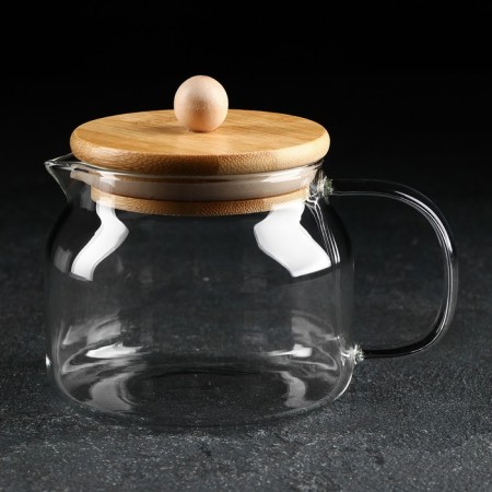 Glass teapot with a bamboo cover Magistro "Eco", 400 ml