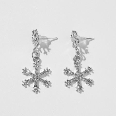 Earrings "Snowflakes" with rhinestones, white color in silver-1