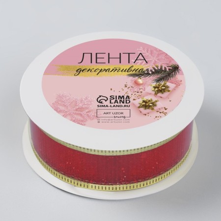 Kapron tape with metal thread “Terrious”, 25 mm × 2.7 ± 0.5 m, red/gold color-3