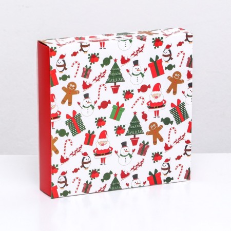 Box for sweets 16 pcs, 17.7 x 17.7 x 3.8 cm "Santa Claus, snowmen"-6