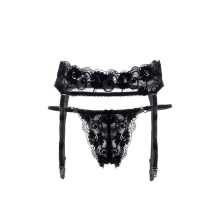 Erolata Tatyana set: a belt for stockings and thongs, black, 50-52-7