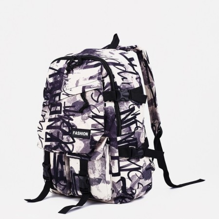 Young backpack from textiles on lightning, 3 pockets, gray-beige color-2