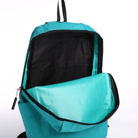 Young youth backpack with a zipper, waterproof, 3 outer pockets, turquoise color-5