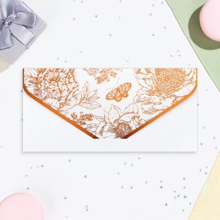 Money envelope "Universal" gold flowers, software, embossing, 19 x 9 cm