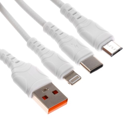 Cable D05E, 3 V 1, Type-C-Microusb-Lightning, 1 m, charging+data transfer, white