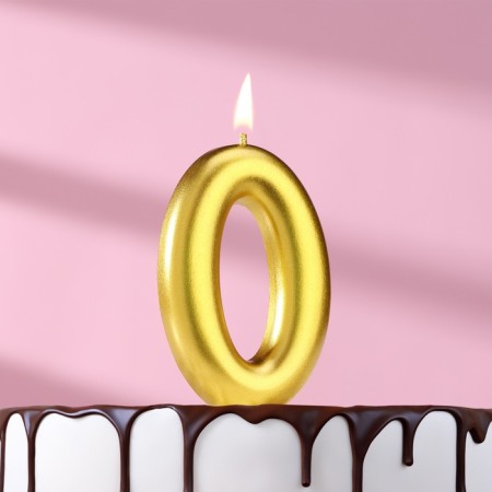Candle in the Cake "European", number "0", 6 cm, gold