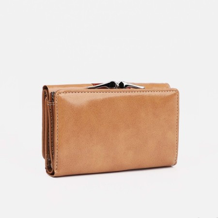 Women's wallet on the button, brown color-1