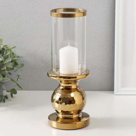 Ceramics candlestick, glass for 1 candle "Noir" d = 8 cm gold 10x10x27 cm-3