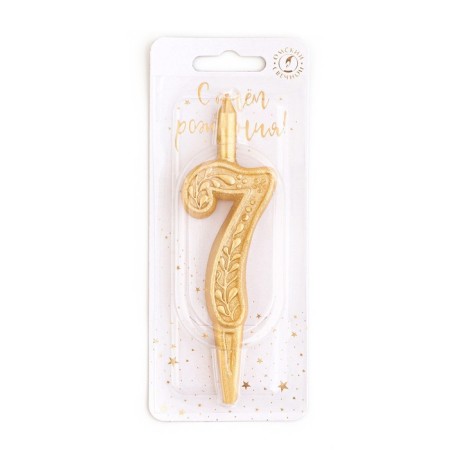 Candle for the cake number "Golden Patter", 10.2 cm, number "7"-2