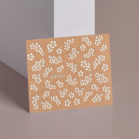 Nail stickers "Flowers", voluminous, packing 6 pcs, white/silver color-1
