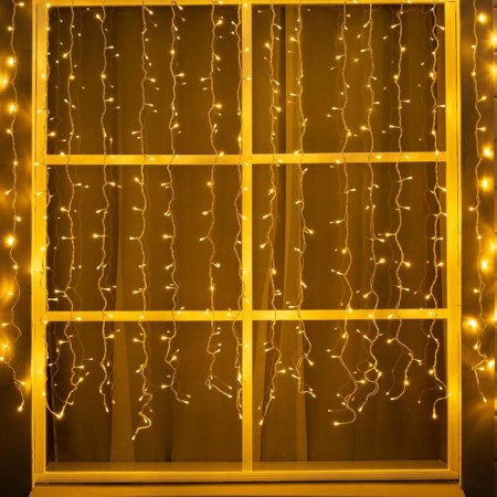 Garland "Curtain" 2 × 1.5 m, IP44, UMS, white thread, 360 LED, glow warm white, 220 V