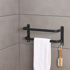 Holder for towels double, 39.5 cm, 2 hooks, stainless steel, black color