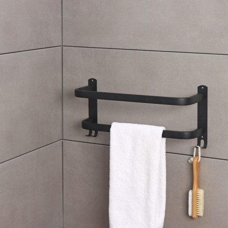 Holder for towels double, 39.5 cm, 2 hooks, stainless steel, black color