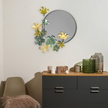 Wall metal decor with a mirror "Flower extravaganza" 67.9x64.8x5.7 cm