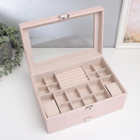 Casket to the leatherette for jewelry "Cabrine" pink 30.5x20x13.5 cm-1