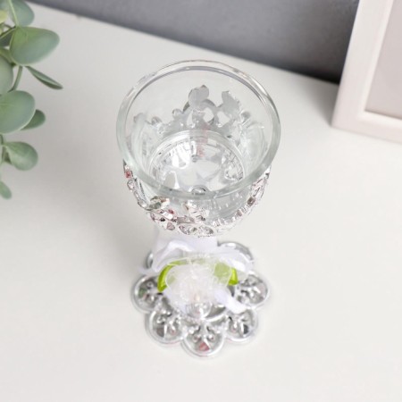 Glass candlestick, plastic on 1 candle "heartbeat" glass on the leg silver 14.5x6x6 cm-2